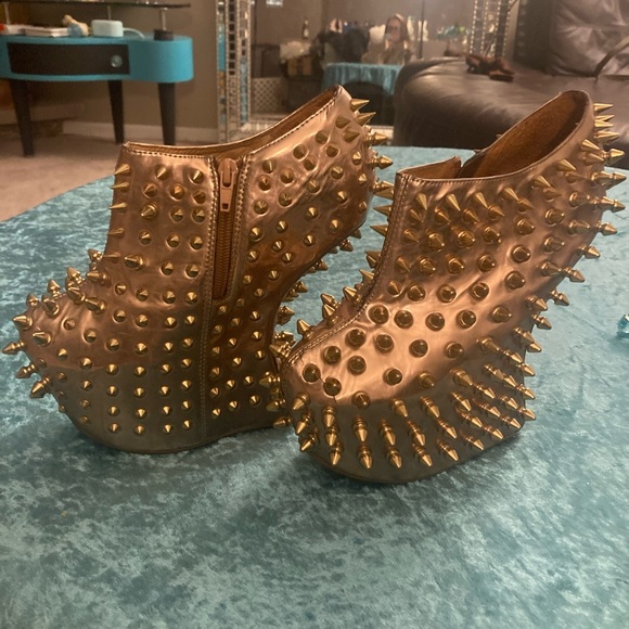 Jeffrey Campbell “Shadow” Rose Gold Spike Studded Platforms Size 7.5 - Picture 5 of 11
